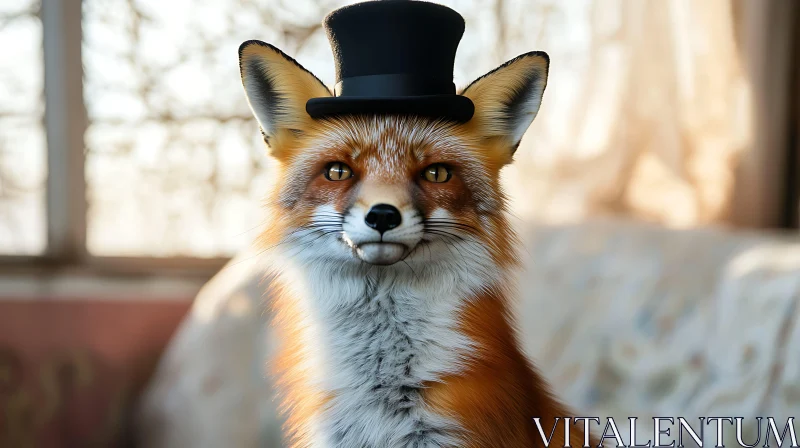 Dapper Fox in Black Top Hat