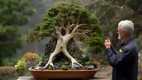 Artistic Bonsai Tree with Gardener