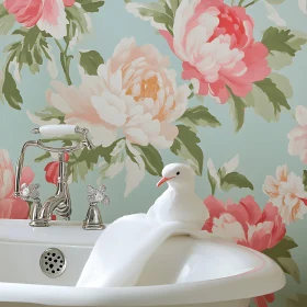 Vintage Bathroom Decor with Bird Figurine