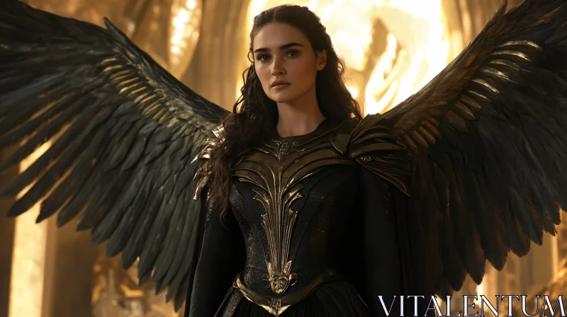 Winged Warrior Woman in Golden Light