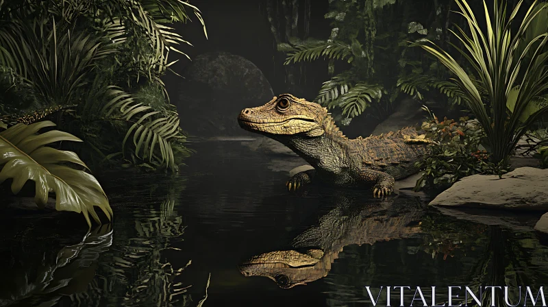 Caiman near water AI Image
