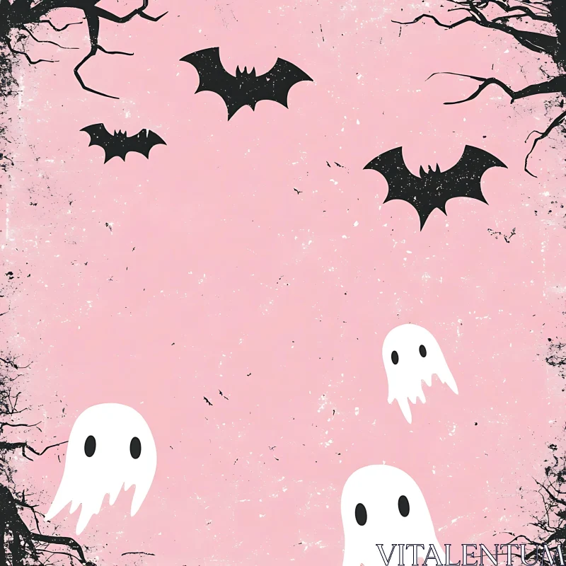 Pink Halloween Illustration with Bats