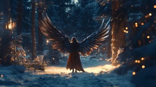 Winged Figure in Snowy Woods