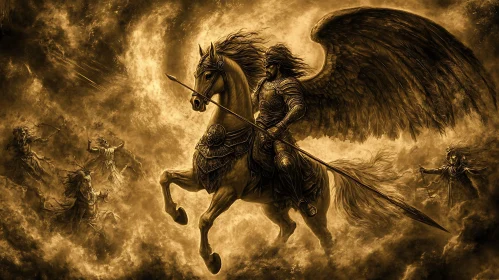Epic Battle Scene: Angelic Horseman