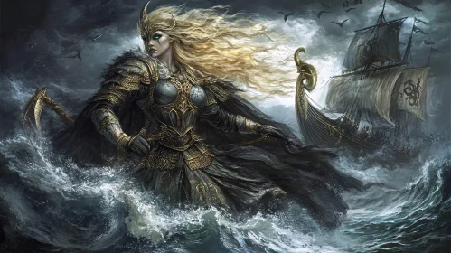 Female Viking Warrior with Longship