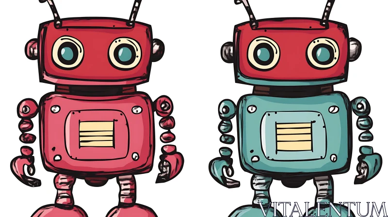 Colorful Cartoon Robots Illustration