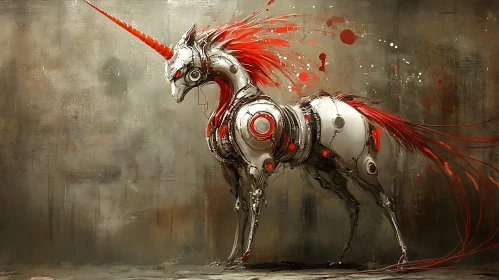 Cybernetic Unicorn in Grayscale Setting