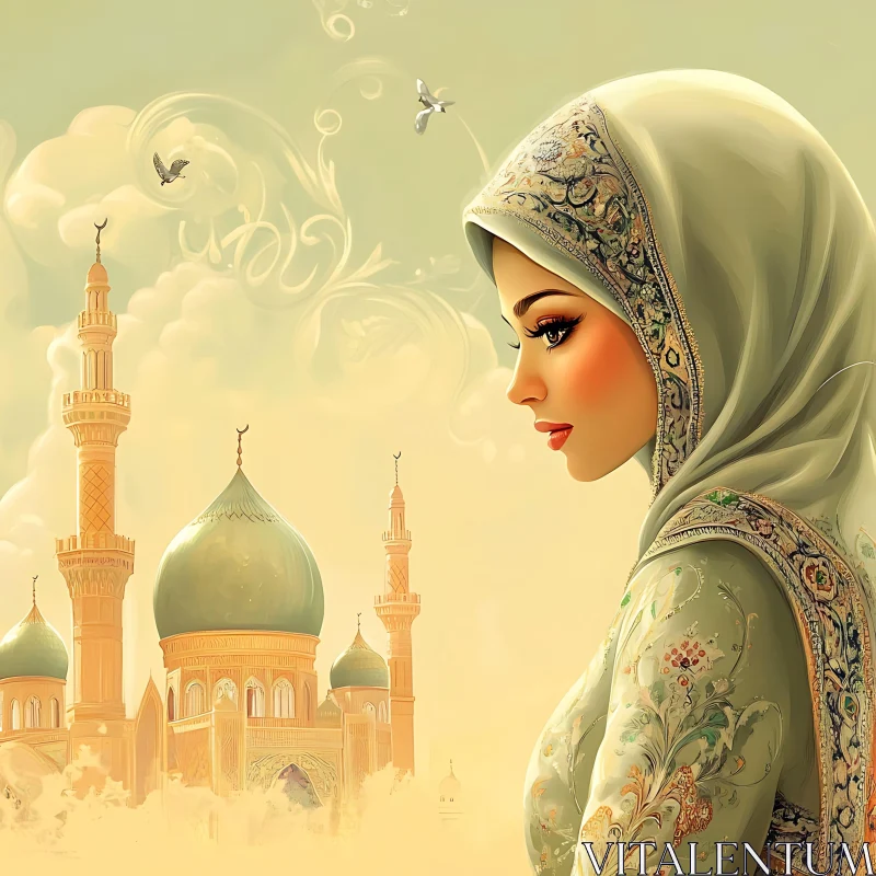 Serene Muslim Woman in Traditional Dress