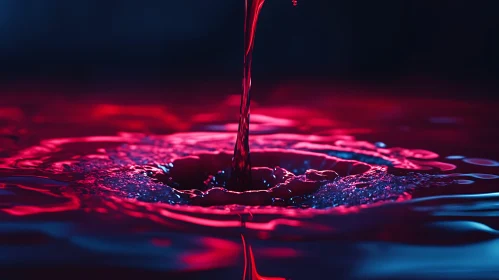 Intense Red and Blue Liquid Surface with Reflective Ripples