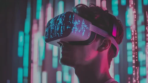 Virtual Reality Headset in Neon Light