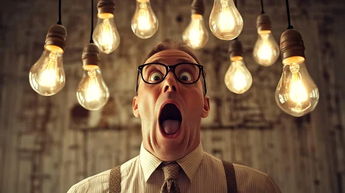 Shocked Expression Under Glowing Lights