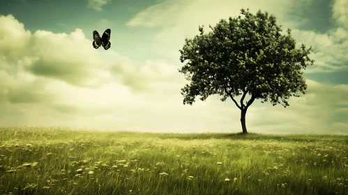 Solitary Tree with Butterfly