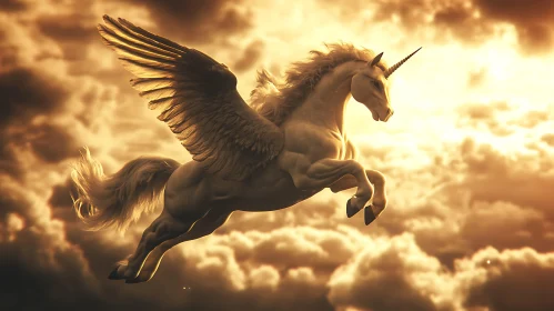 Mythical Pegasus Unicorn in Flight