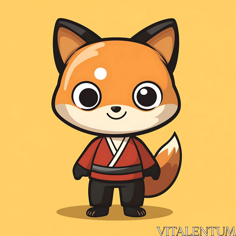 Cartoon Fox with Cute Kimono Outfit