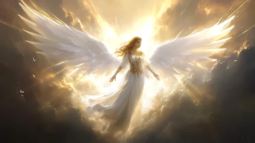Angel with Wings in Golden Light
