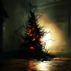 Dark Abstract Tree with Red Lights
