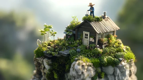 Miniature House on Rocky Outcrop