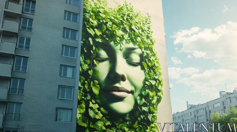 Leafy Woman Building Mural AI Image