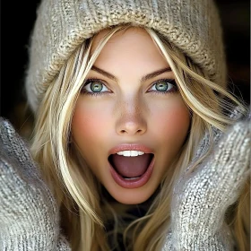 Blonde Woman Expressing Surprise