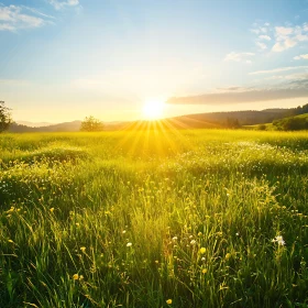 Sunlit Field of Flowers at Sunset