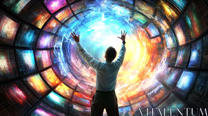 Abstract Light Portal with Man Silhouette