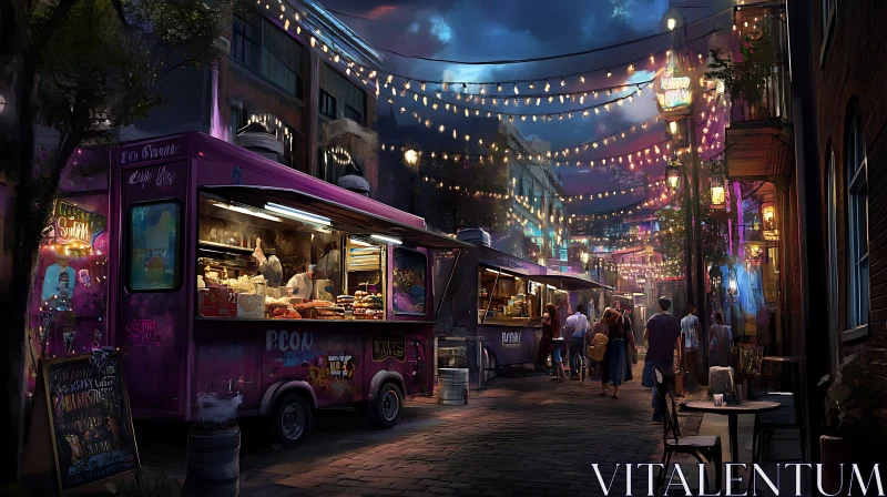 Urban Food Trucks at Night AI Image