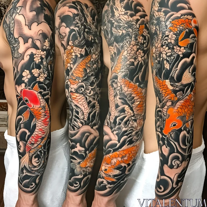 AI ART Traditional Full Sleeve Koi Fish Tattoo Design