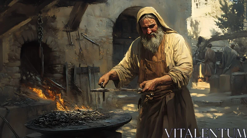 Artisan Blacksmith Working with Fire