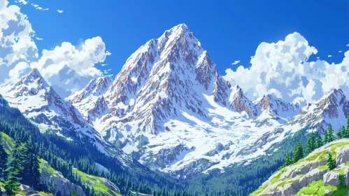 Majestic Alpine Landscape with Snow and Blue Sky
