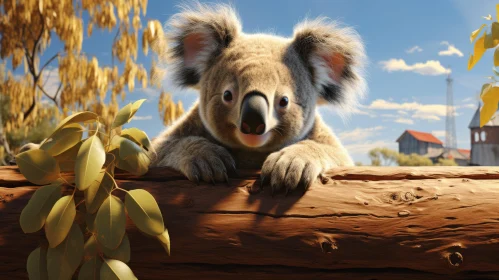 Charming Koala in Cartoon Realism amidst an Australian Landscape