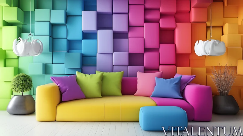 Rainbow Cube Interior with Colorful Couch