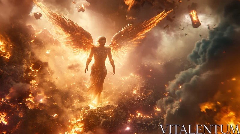 Winged Figure in Fiery Descent