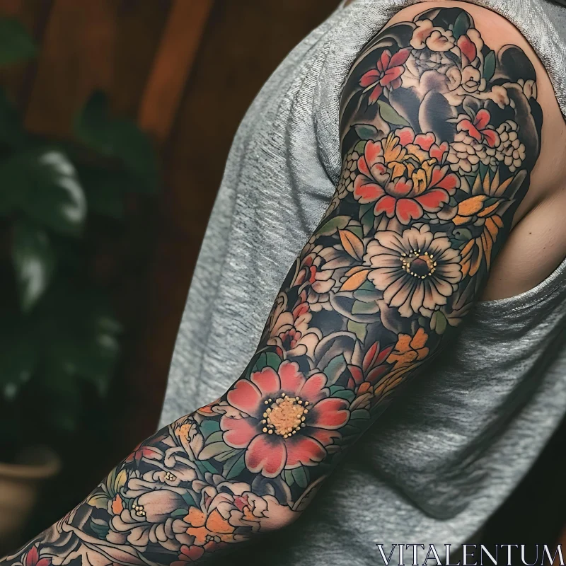 Colorful Floral Arm Sleeve Tattoo AI Image