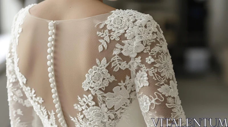 Elegant Woman in White Wedding Dress with Lace Back and Long Sleeves AI Image