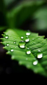 Enchanting Realms: Water Droplets on Green Leaf