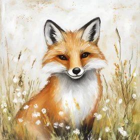 Whimsical Fox Portrait in Meadow