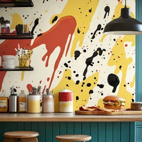 Colorful Kitchen with Abstract Art and Food