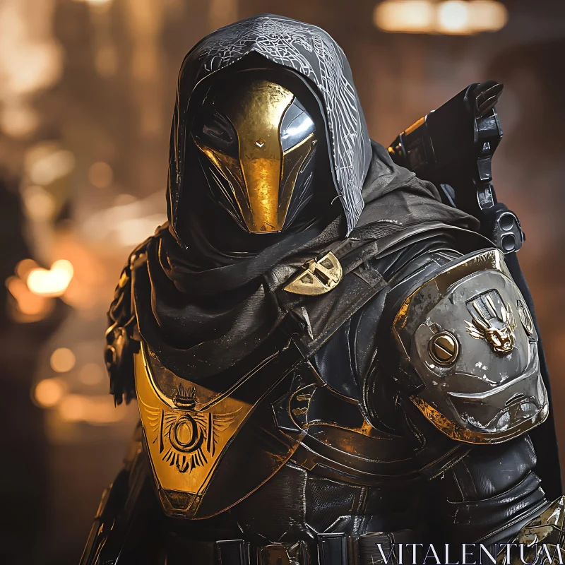 Armored Figure with Golden Helmet AI Image