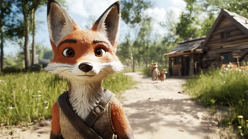 Whimsical Fox in Woodland Scene