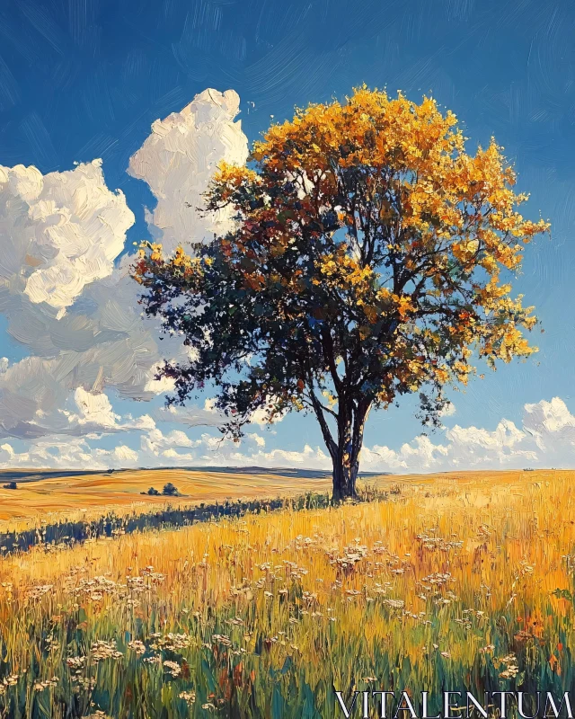 Solitary Tree in Golden Field Art