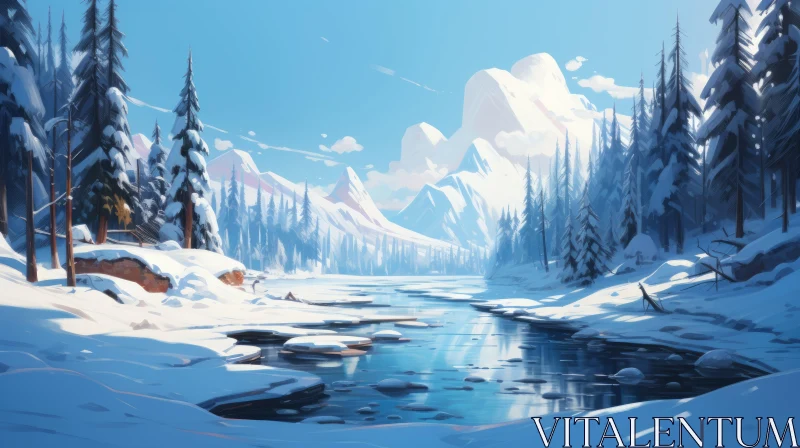 Snowy Winter Landscape Wallpaper - Nature's Romantic Wilderness AI Image