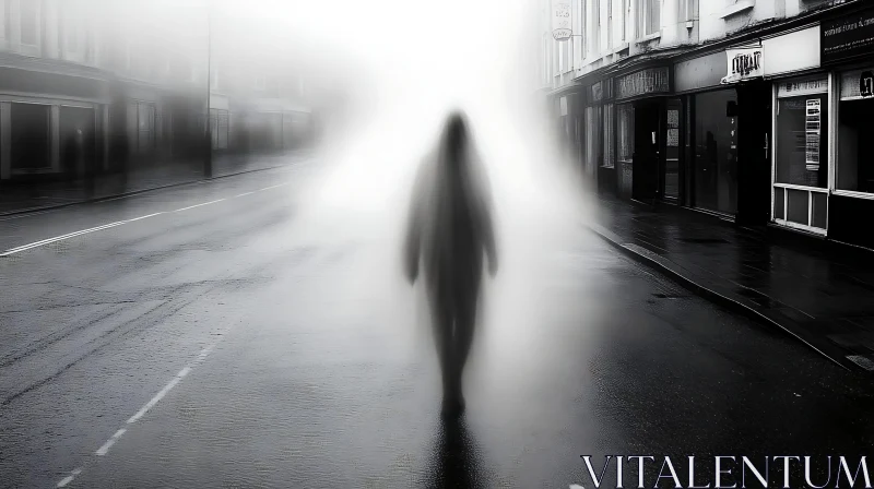 AI ART Monochrome Ghost on Foggy Street