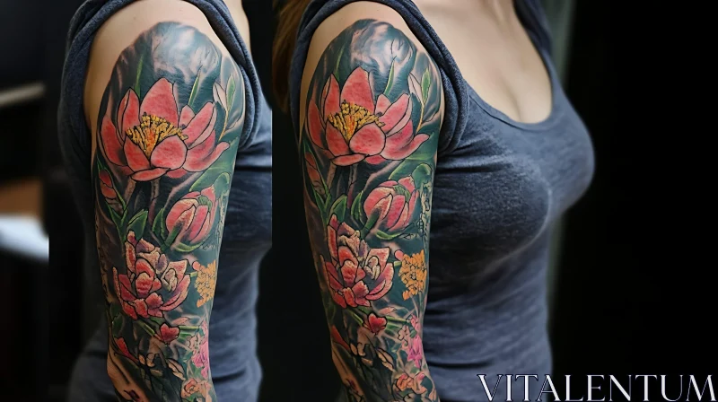 Colorful Flower Tattoo Sleeve on Arm AI Image