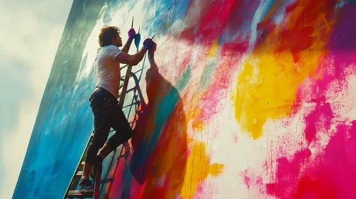 Street Artist Creating Colorful Wall Art