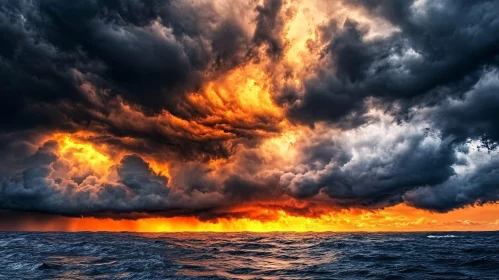 Fiery Sunset Over Turbulent Ocean