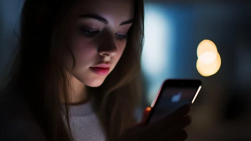 Girl Illuminated by Phone Screen