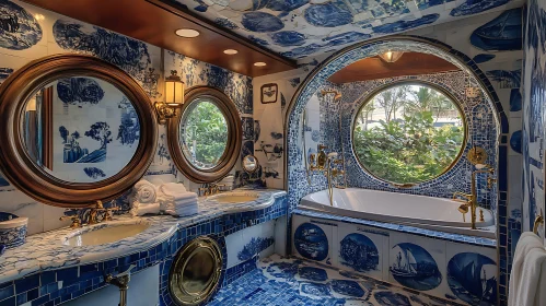 Nautical Theme Bathroom with Round Windows