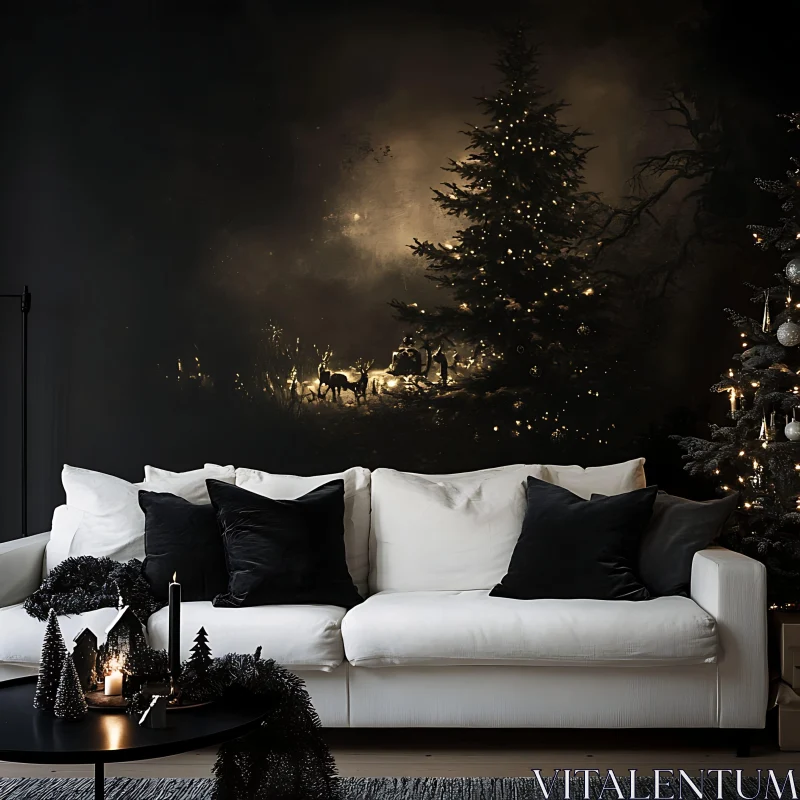 Christmas Interior with Festive Decorations AI Image