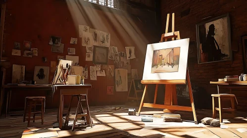 Sunlit Artist Studio with Artistic Ambiance