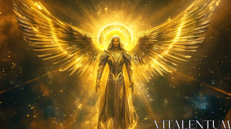 AI ART Golden Angel with Wings of Light